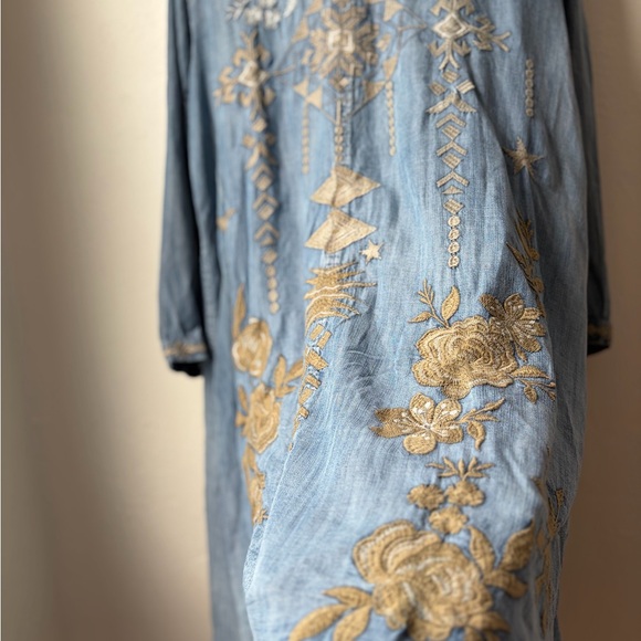 Kyla Seo Embroidered Chambray Laramie Jacket Dress Handmade India Boho Size L - Picture 10 of 12